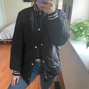 Adam Selman Snap Front Quilted Bomber Jacket Black XS